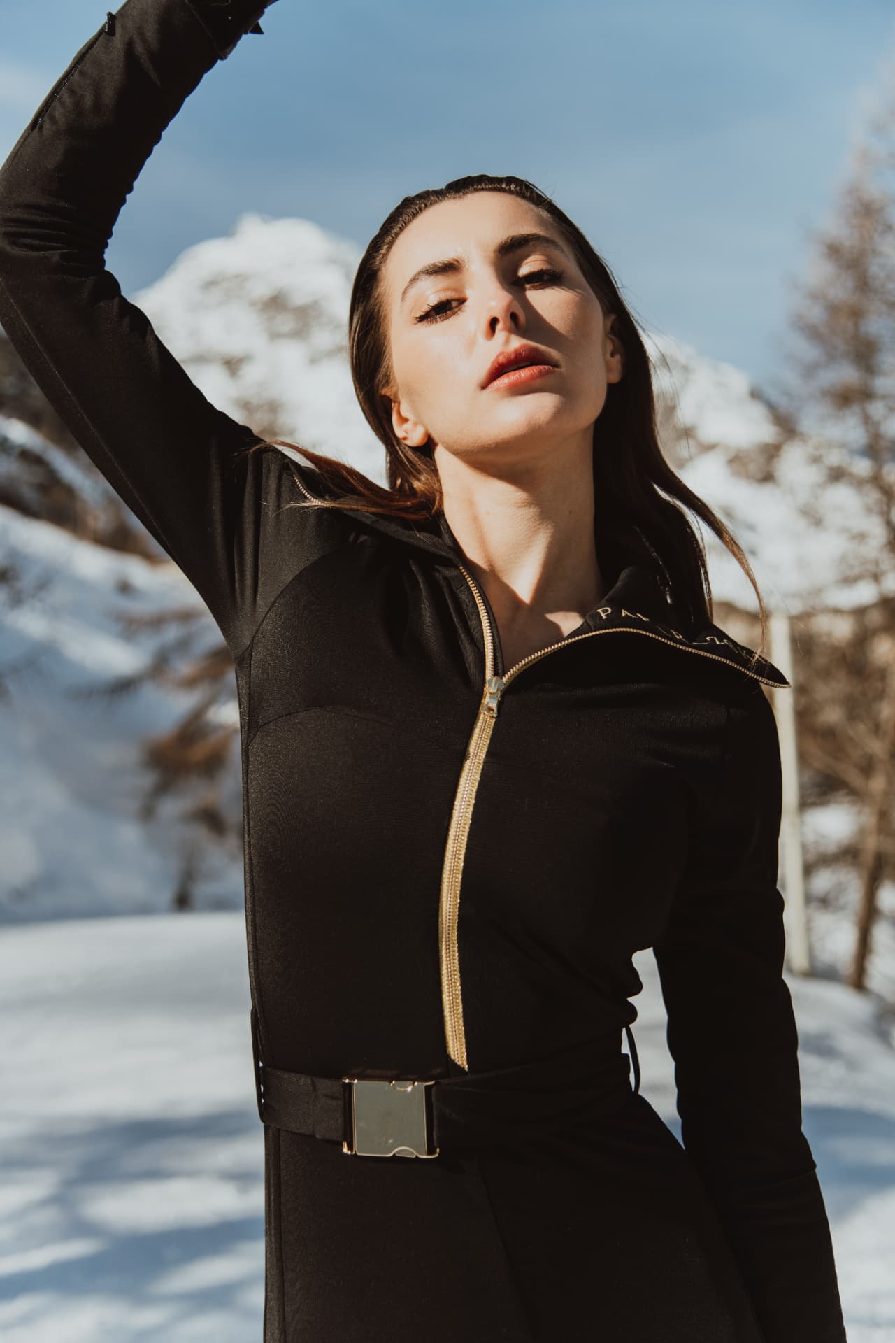 Close-up of Paparazski fabric and gold zip detail
